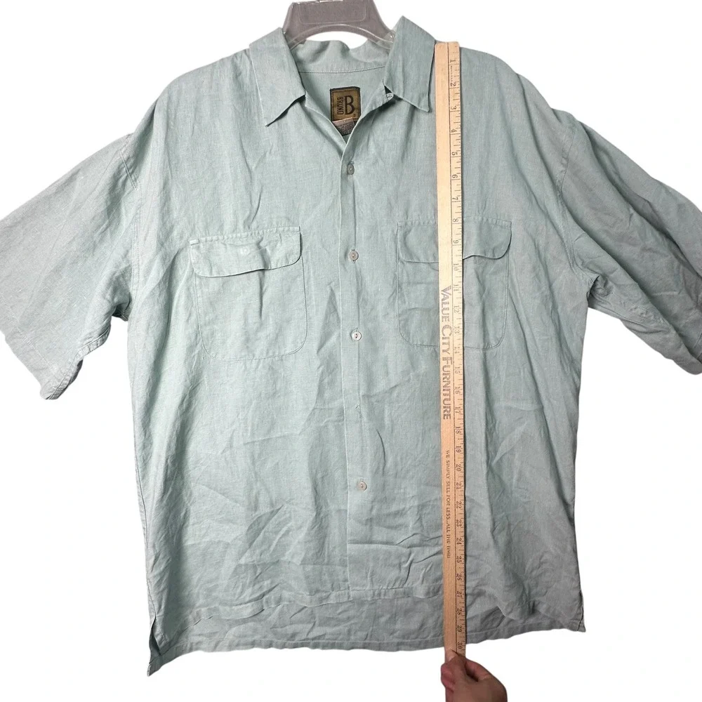 Bruno Mens 100%‎ Linen Short Sleeve Button Down Shirt Sage Green Relaxed Medium
